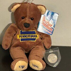 1999 Vintage Mary Meyer PENNSYVANIA Bear Quarter Cuddler with State Quarter